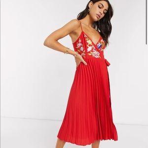 - ASOS DESIGN embroidered pleated cami wrap dress